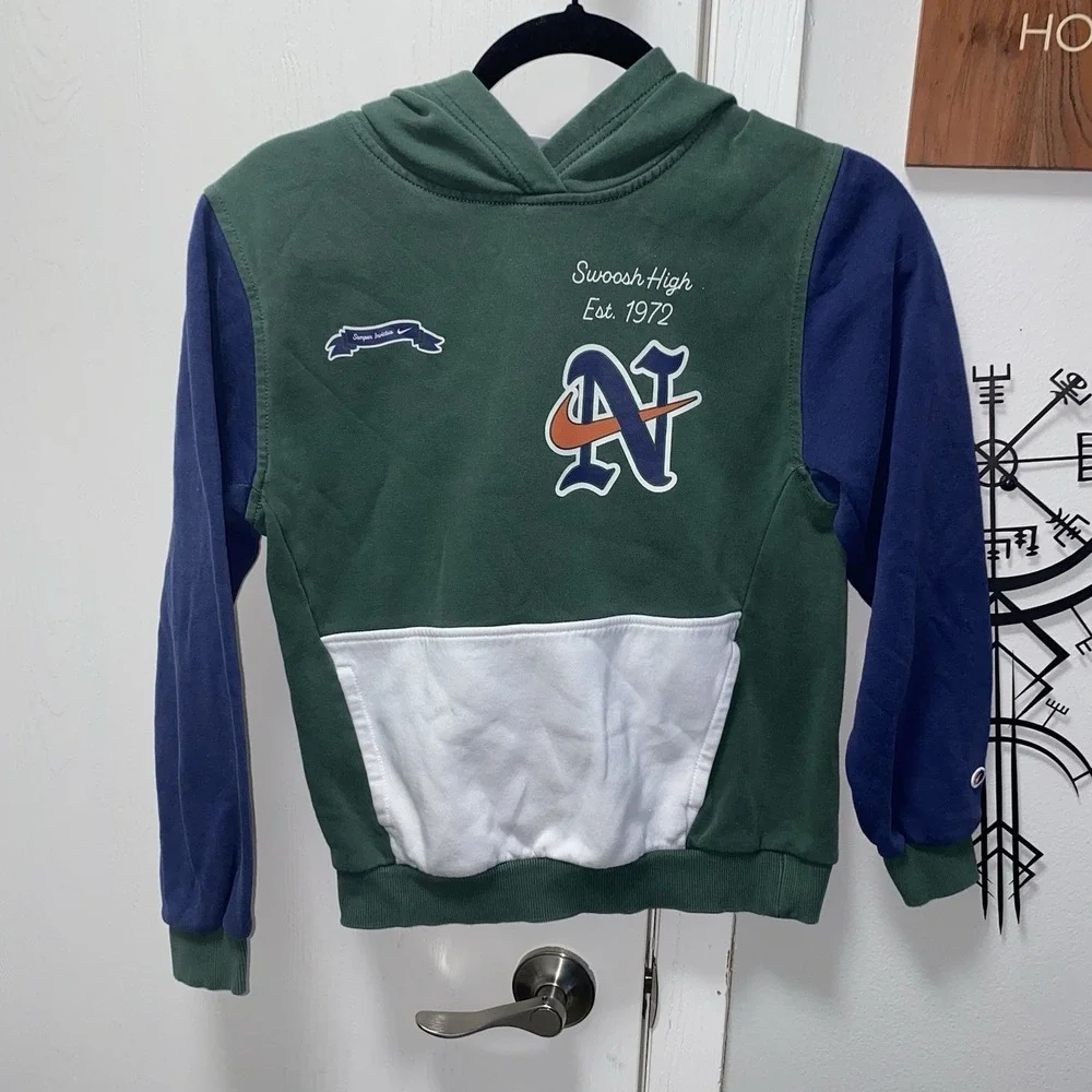 Rare Youth Nike Swoosh‎ High Patched Multi-color Hoodie Sweatshirt Colorblock L